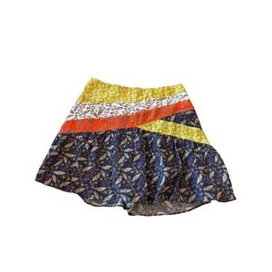 Ramy Brook New York Patchwork Tiered Mini Skirt‎ Yellow Paisley Print Women's M
